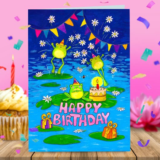 Carte de voeux pour l'anniversaire des grenouilles