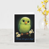 Carte de voeux pour l'anniversaire d'oiseaux verts (Fleur jaune)