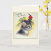 Carte de voeux pour l'anniversaire du chat vintage (Fleur jaune)