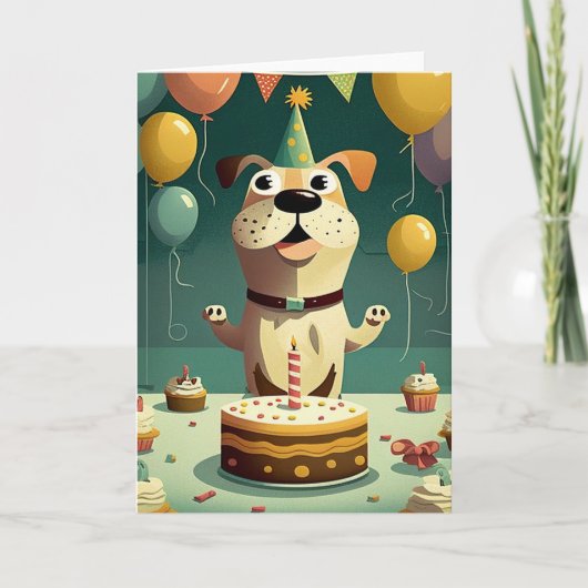 Carte de voeux pour l'anniversaire du chien heureu (Devant)