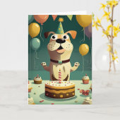 Carte de voeux pour l'anniversaire du chien heureu (Fleur jaune)