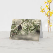 Carte de voeux pour le cône de pin d'hiver et la n (Fleur jaune)