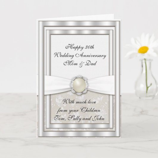 Carte de vœux pour les 30 ans de mariage en Damask (Petite plante)