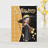 Carte de voeux pour l'Halloween Little Witch (Fleur jaune)