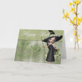 Carte de voeux pour l'Halloween Little Witch 2 (Fleur jaune)