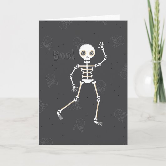 Carte de voeux pour l'Halloween squelette éffrayan (Devant)