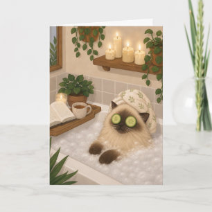 Carte de vœux pour l'heure du bain du chat siamois