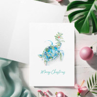 Carte de voeux pour Noël Aquarelle Tortue de mer