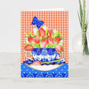 Carte de voeux pour tulipes et Teacup