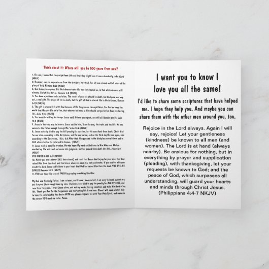 Carte de voeux pour votre fils - Message d'évangil (Intérieur)