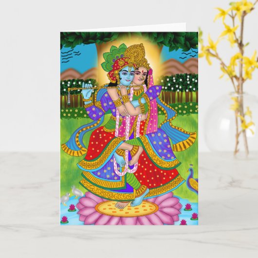 Carte de voeux Radha Krishna (Fleur jaune)