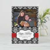 Carte de voeux Red Damask noir et blanc (Debout devant)