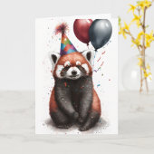 Carte de voeux Red Panda Party (Fleur jaune)