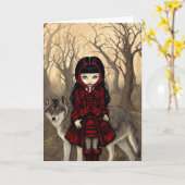 Carte de voeux "Red Riding Hood in Automne" (Fleur jaune)