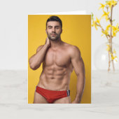 Carte de vœux Red Speedo Hot Guy (Fleur jaune)