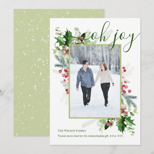 Carte de vœux religieuse de Noël avec verdure mode (Devant / Derrière)