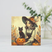 Carte de vœux rétro à plat pour Halloween sorcière (Debout devant)