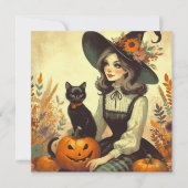 Carte de vœux rétro à plat pour Halloween sorcière (Devant)
