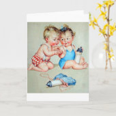 Carte de voeux Retro Babies (Fleur jaune)