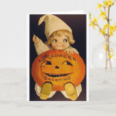 Carte de voeux Retro Halloween Ghost Girl (Fleur jaune)