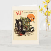 Carte de voeux Retro Haunted House Halloween (Fleur jaune)