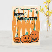 Carte de voeux rétro Jack-O-Lantern Trio Halloween (Fleur jaune)