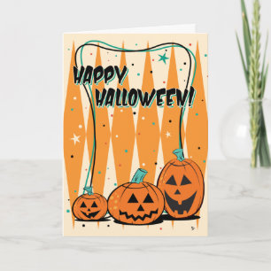 Carte de voeux rétro Jack-O-Lantern Trio Halloween