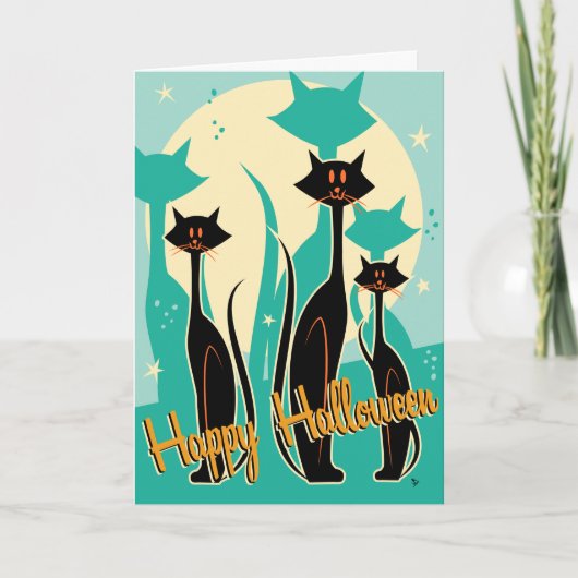 Carte de voeux Retro Mod Kitty Trio Halloween (Devant)