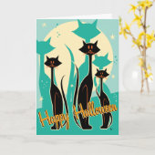 Carte de voeux Retro Mod Kitty Trio Halloween (Fleur jaune)