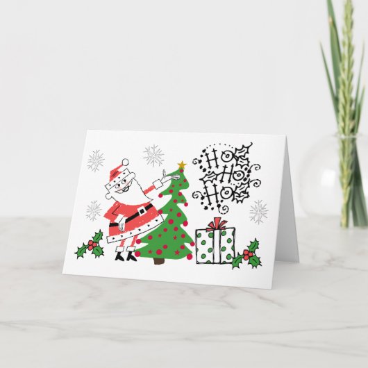 Carte de voeux Retro Père Noël Ho Ho Ho Christmas (Devant)