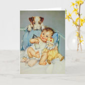 Carte De Voeux Rétro Pour Bébé Et Chiot (Fleur jaune)