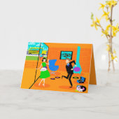 Carte de vœux rétro pour parents heureux (Fleur jaune)