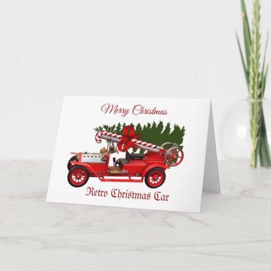 Carte de voeux Retro Red Car Christmas Tree (Devant)