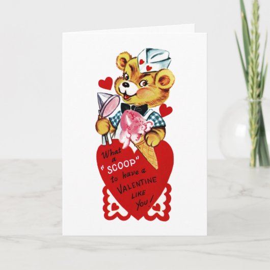 Carte de voeux Retro Valentine Bear and Ice Cream (Devant)