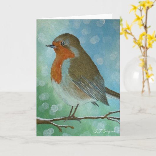 Carte de voeux Robin (Fleur jaune)