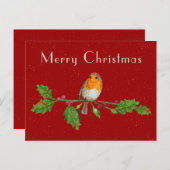 Carte de voeux Robin de Noël Watercolor (Devant / Derrière)
