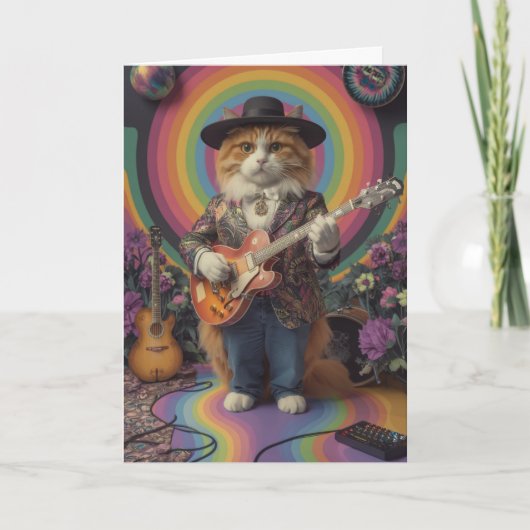 Carte de vœux rockeuse chat orange mignonne (Devant)