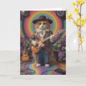 Carte de vœux rockeuse chat orange mignonne (Fleur jaune)