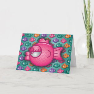 Carte de voeux rose assez colorée de poissons