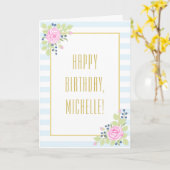 Carte de voeux Rose Blueberry Fancy Happy Birthday (Fleur jaune)