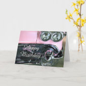 Carte de voeux rose classique de voiture (Fleur jaune)