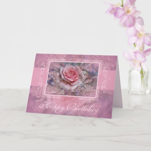 Carte De Voeux Rose Et Dentelle (Orchidée)
