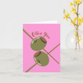 Carte de vœux rose mignonne Olive You (Fleur jaune)