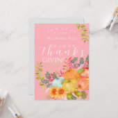 Carte de voeux rose Thanksgiving automne (Devant/Arrière en situation)