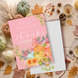 Carte de voeux rose Thanksgiving automne