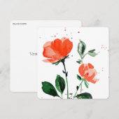 Carte de voeux Rose Vermillion Watercolor (Devant / Derrière)