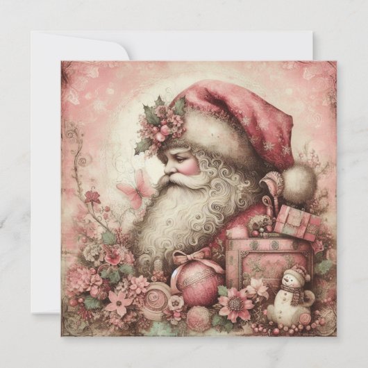 Carte de voeux rose Vintage Père Noël (Devant)