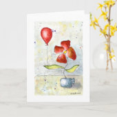 Carte de voeux Rouge Ballons et Fleur Aquarelle (Fleur jaune)