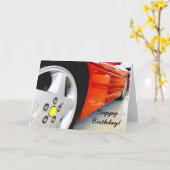 Carte de voeux rouge de voiture de sport de joyeux (Fleur jaune)