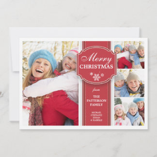 Carte de voeux rouge et blanche élégante de photo